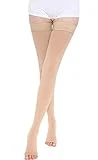 TOFLY® Thigh High Compression Stockings for Women & Men (Pair), Open Toe, Opaque 20-30 mmHg Graduated Compression Hose, Medical Compression Stockings for Varicose Veins, Edema, DVT, Travel,Beige L