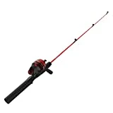 Zebco Dock Demon Spincast Reel and Fishing Rod Combo, 30-Inch 1-Piece Fiberglass Fishing Pole with EVA Handle, QuickSet Anti-Reverse Fishing Reel, Pre-Spooled with 6-Pound Zebco Line, Red, 20