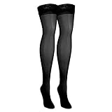 NuVein Sheer Compression Stockings for Women, 15-20 mmHg Support, Medium Denier, Thigh High, Closed Toe, Black, Medium