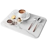 Summer&Kiss Stone Dish Drying Mat For Kitchen Counter,Multi-Home Use,Non-Slip,Heat Resistant, Quick Drying Stone Mat, Eco-Friendly Diatomaceous Earth Mat For Kitchen Bathroom(16x12 Inch,Whtie Marble)