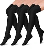 SunFeeling 3 Pairs Thigh High Compression Socks for Women Men Circulation Over the Knee Stockings - Best Support for Running,Nursing,Black,S/M