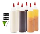 Bellemain 16 Oz Condiment Squeeze Bottles Olive Oil Dispenser, Salad Dressings, Cooking Oil & Sauce Bottle Premium Food Grade Materials, 6-Pack-Includes Funnel, Erasable Marker and Reusable Labels
