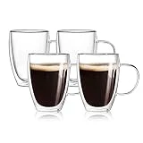 4-Pack 12 Oz Double Walled Glass Coffee Mugs with Handle,Insulated Layer Coffee Cups,Clear Borosilicate Glass Mugs,Perfect for Cappuccino,Tea,Latte,Espresso,Hot Beverage,Wine,Microwave Safe