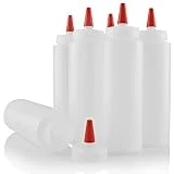 Pinnacle Mercantile 6 Pack Condiment Squeeze Bottles 8-Ounce Red Cap Soft Squeeze for Icing, Ketchup, Frosting, Cookie Decorating, Sauces