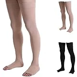 Doc Miller Thigh High Open Toe Compression Stockings 20-30mmHg for Varicose Veins, Pregnancy Support Open Toe Thigh High Compression Socks for Women and Men - 1 Pair Beige Large