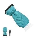 Fekey&JF Ice Scraper Mitt for Car, Waterproof Snow Remover Glove, Warm Padding Snow Scraper Gloves with Comfortable Grip for Windshield Car Window, Detachable Cleaner No Scratch for Car (Green)