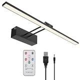 Mocalido Wireless Picture Light Battery Operated Rechargeable 5200mAh, LED Art Light for Wall with Remote, 16' Dimmable Painting Light with Timer, Display Gallery Lighting, Black