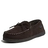 Dearfoams Men's Toby Microsuede Moccasin with Tie Slipper, Coffee, Medium