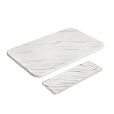Dish Drying Mats for Kitchen Counter, Diatomaceous Earth Mat, 12”x8” & 9”x3” Small Size Hard White Water-Absorbent Heat-Resistant Non-Slip Diatomite Mat, Draining Mat for Drying Rack (Marble)