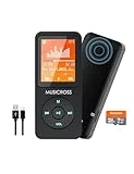 MP3 Player with Bluetooth 5.2,MUSICROSS 16GB Music MP3 Player for Kids,Build-in HD Speaker/Photo/Video Play/FM Radio/Voice Recorder/E-Book Reader,Supports up to 128GB,Black