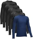TELALEO 5 Pack Boys' Girls' Compression Shirts Youth Long Sleeve Undershirt Sports Performance Moisture Wicking Baselayer 5Pack 2Black/2Grey/1Blue L