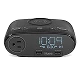 iHome Alarm Clock with Wireless Charger, 2 USB Charging Ports, and AC Outlet, Charging Station for Bedroom, Office, or Dorm (HW6B- Black)