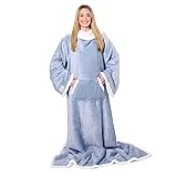 Snuggie Sherpa- The Original Wearable Blanket That Has Sleeves, Warm, Cozy, Super Soft Sherpa, Functional Blanket with Sleeves & Pockets for Adult, Women, Men– Dusty Blue