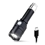 MCCC Small Flashlight Rechargeable with 12 Volt Car Cigarette Lighter & USB C Charge for Auto Vehicles Emergency, Car Escape, Outdoors, Daily Use