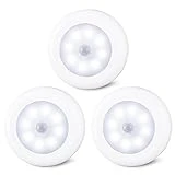 STAR-SPANGLED 3 Pack 3.1” Motion Sensor Lights Indoor AA Battery Operated, Stick on LED Puck Light for Closet, Stairs, Under Cabinet, Kitchen, Cool White