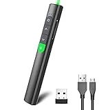 Wireless Presentation Clicker PowerPoint Presenter Remote: Rechargeable Green Laser Pointer Clickers for Computer/Mac/PPT/Slideshow/Google Slide Advancer