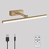 HOWMZON Wireless Picture Light, Battery Picture Light with Remote, 16' Art Light for Paintings, Rechargeable Picture Light for Wall Gallery Portrait Artwork (Brass)