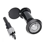 HOJLKLD Door Viewer Peephole 200 Degree Zinc Alloy with 16mm/0.63inch Drill Bit for 1-1/2' to 2-3/8' Doors (Black, 1x Peephole Set + Drill Bit)
