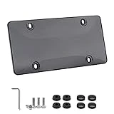 OKLPF 1 Pack Tinted License Plate Cover/Smoked Black Plastic Frame Unbreakable Shield Holder Clear Bubble Design with Screws, Caps Fits All Standard 6'X12' License Plates