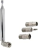 FM Radio Antenna, Ancable Indoor FM Telescopic Antenna 75 Ohm F Type Male Plug Connector with Adapter for Table Top Radio HiFi AV Stereo Receiver Mini System
