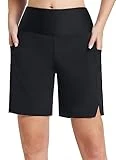 BALEAF Women's Long Swim Shorts 7' High Waisted Board Shorts Swimming Bottoms Quick Dry Modest Beach Shorts with Liner Black L