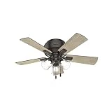 Hunter Crestfield Indoor Low Profile Ceiling Fan with LED Light and Pull Chain Control, 42', Noble Bronze