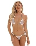 Oneheekini Women Hot See Through Micro Thong Bikini Triangle Halter Bathing Swimsuits (White)