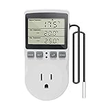 KETOTEK Digital Thermostat Outlet Plug Temperature Controller Outlet Socket 120V Heating Cooling Control 110V 15A Celsius/Fahrenheit Display White