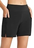BALEAF Women's Swim Shorts High Waisted Swimsuit Bottom 5' Quick Dry Tummy Control Swimming Board Shorts Trunks with Pockets Black XL