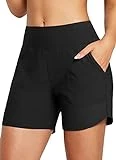 BALEAF Women's Swim Shorts Bottoms 5' Board Shorts Tummy Control Modest Swimsuits Bathing Suit Beach Trunks with Pockets Black M