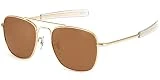 IOHLNG Mens Aviator Sunglasses 55mm Polarized Pilot Military Square Shades with Bayonet Temples (Gold Frame Brown Lens, 55)