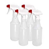 Pinnacle Mercantile Plastic Spray Bottles USA Made 4 Pack 16 Oz Heavy Duty No Leak Empty Refillable Spray Bottle Mist Stream for Cleaning Solutions, Plant, Hair, Bleach, Vinegar, Alcohol Safe