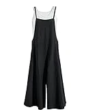 Aedvoouer Women's Baggy Plus Size Overalls Cotton Linen Jumpsuits Wide Leg Harem Pants Casual Rompers (A-Suspender Black, 2XL)