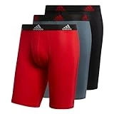 adidas Men's Performance Long Boxer Brief Underwear (3-Pack), Scarlet Red/Black/Onix Grey, Large