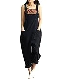 Aedvoouer Women's Jumpsuits Overalls Plus Size Wide Leg Loose Cotton Linen Baggy Bib Pants (4XL,B-black)