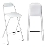 Folding Bar Stool with Backrest, 27.5 Inch Padded Foldable Bar Stool Portable Folding Chairs with Footrest Counter Height Fold up Stools for for Outdoor,Kitchen,Bar(1 Pcs,White)