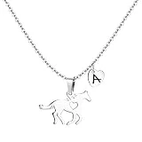 Jewenova Horse Necklace for Girls Initial A Heart Charm Necklace Stainless Steel Dainty Horse Pendant Letter Necklace Jewelry Gifts for Women Girls Horse Lovers, Silver Tone