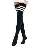 Kayhoma Extra Long Cotton Stripe Thigh High Socks Over the Knee High Stockings, Black, 1 Pair…