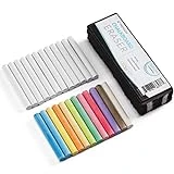 Kedudes Dustless Chalk with Eraser (24 pack) - 12 Colored Chalkboard Chalk + 12 White Chalk for Chalkboard & Chalk Board Eraser, Outdoor Chalk, School Supplies Blackboard Chalk with Chalk Eraser