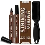 2 Pack Beard Pencil Filler for Men with 4 Tips - Updated Beard Filling Pen Kit with Brush, Long Lasting Waterproof Beard Pen - Fill, Shape, & Define Your Beard - Striking Viking (Dark Brown)