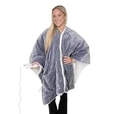 Snuggie Heated Wrap - Wearable Heated Electric Blanket with 4 Heat Settings, Auto Off, 50' x 60' Machine Washable, Warm, Cozy, Super Soft Sherpa, Functional Shawl for Adults- Grey