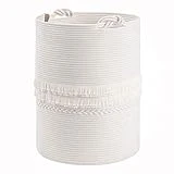 CherryNow Baby Laundry Hamper for Nursery, Tall Laundry Basket for Laundry Room, White Woven Storage Basket for Clothes, Toys, Towels, 16 x 22 inches, 69L