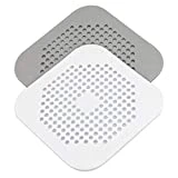 YIMSGO Drain Hair Catcher 2 Packs, Shower/Bathtub Drain Cover, Silicone Hair Catcher for Shower, Square Drain Stopper for Tub,Kitchen,Bathroom Gray/White