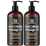 Anti Cellulite Massage Oil Infused with Collagen & Stem Cell Instant Toning Firming of Cellulite & Scar Remover for Thighs & Body Relaxing Sore Muscle Massage Therapy Cream by M3 Naturals (2 Pack)
