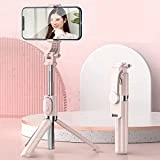 MQOUNY Portable Selfie Stick Phone Tripod with Wireless Remote Shutter Travel and 360 Rotation Stand Compatible with iPhone 13 12 11 pro Xs Max Xr X 8 7 6 Plus, Android Samsung Smartphone (Pink)