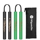 MSGumiho Nunchucks Cord Nunchakus Safe Foam Rubber Training Nunchucks with Cord 2PCS for Kids & Beginners Practice and Training (1Black+1Green)