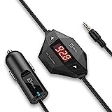 JETech Wireless FM Transmitter Radio Car Kit for Smart Phones Bundle with 3.5mm Audio Plug and Car Charger (Black)
