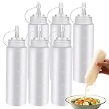 TACYKIBD 6 Pcs 8 Oz Condiment Squeeze Bottles, Plastic Squeeze Squirt Bottles with Twist on Caps and Measurement, Container Dispenser for Ketchup Mustard BBQ Sauces Salad Dressings Olive Oil