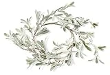 AuldHome Lamb's Ear Candle Ring (14-Inch Diameter); Frosted Pearl and Berry Farmhouse Christmas Decor Small Wreath or Candle Accent