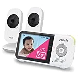 VTech VM819-2 Video Baby Monitor with 19-Hour Battery Life, 2 Cameras, 1000ft Long Range, Auto Night Vision, 2.8” Screen, 2-Way Audio Talk, Temperature Sensor, Power Saving Mode and Lullabies, 480p
